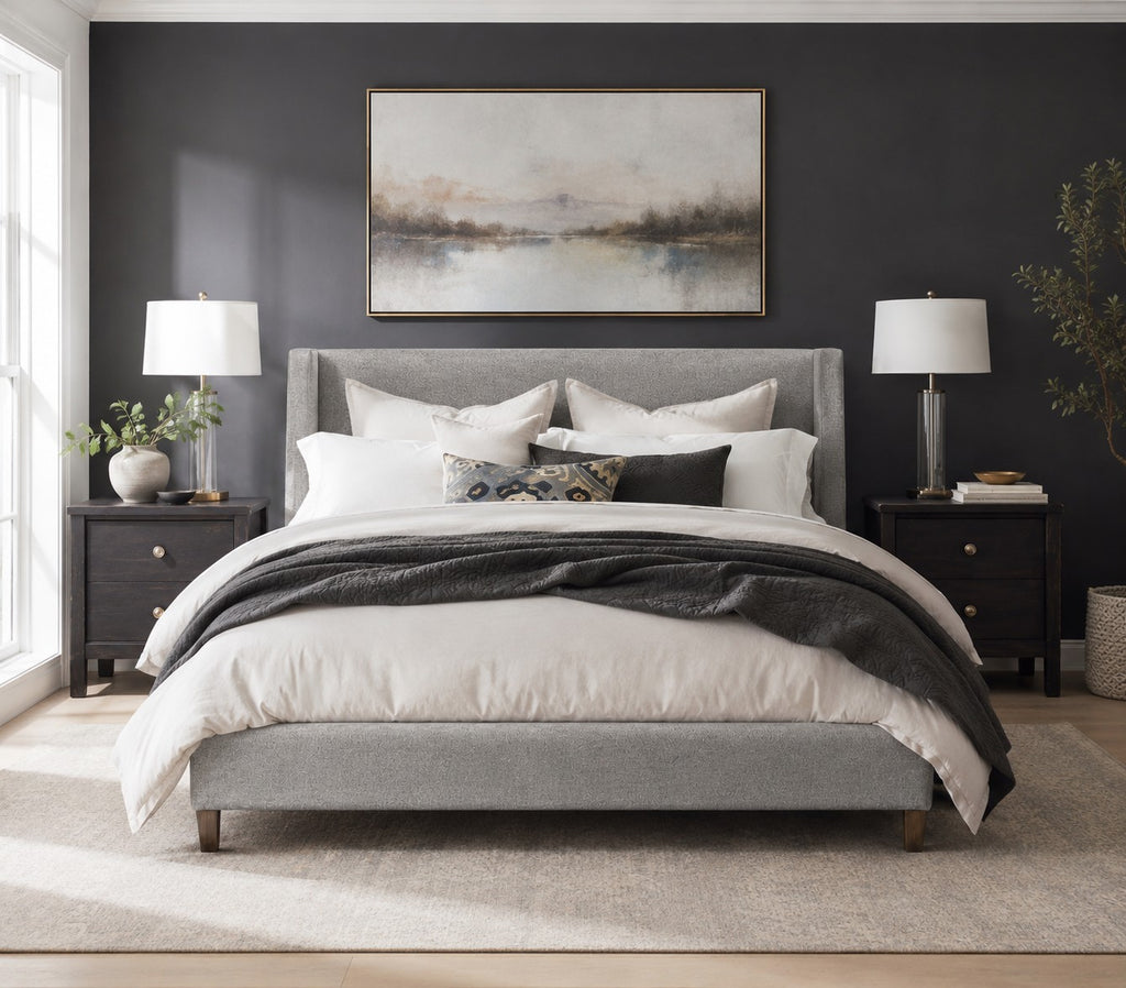 Lindon B5570-60G - Complete King Grey Upholstered Island Bed