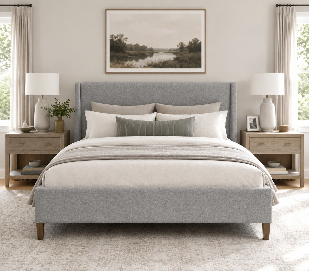 Lindon B5570-60G - Complete King Grey Upholstered Island Bed