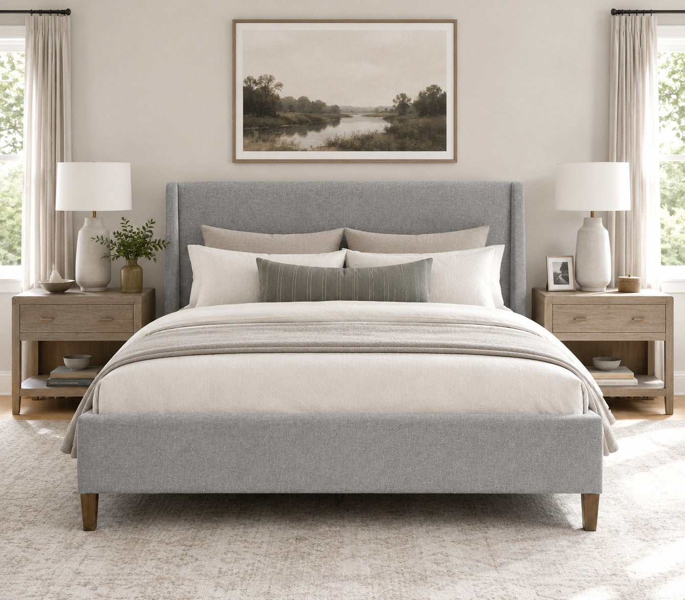 Lindon B5570-60G - Complete King Grey Upholstered Island Bed