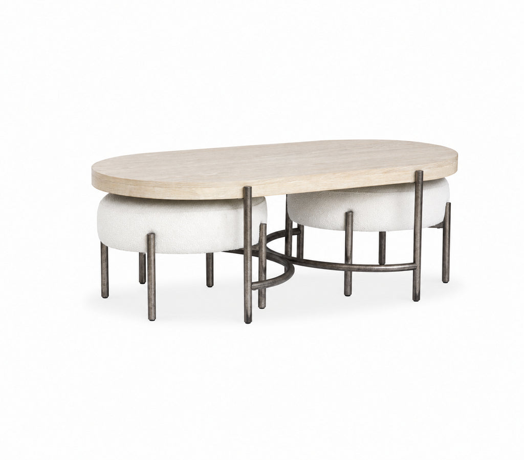 Jennings Oval Cocktail Table w/2 Ottomans (Uph. Seat)