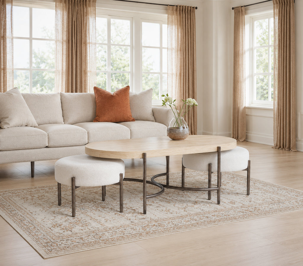 Jennings Oval Cocktail Table w/2 Ottomans (Uph. Seat)