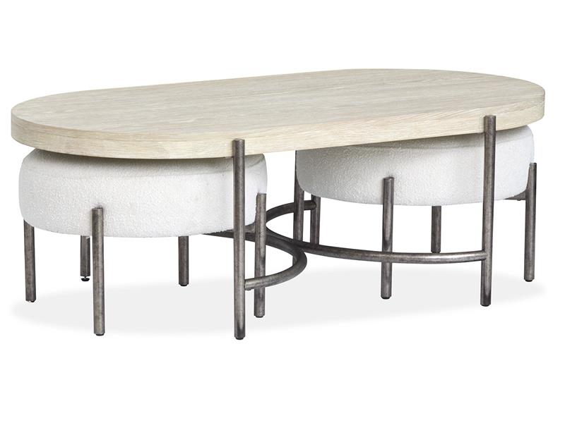 Jennings Oval Cocktail Table w/2 Ottomans (Uph. Seat)