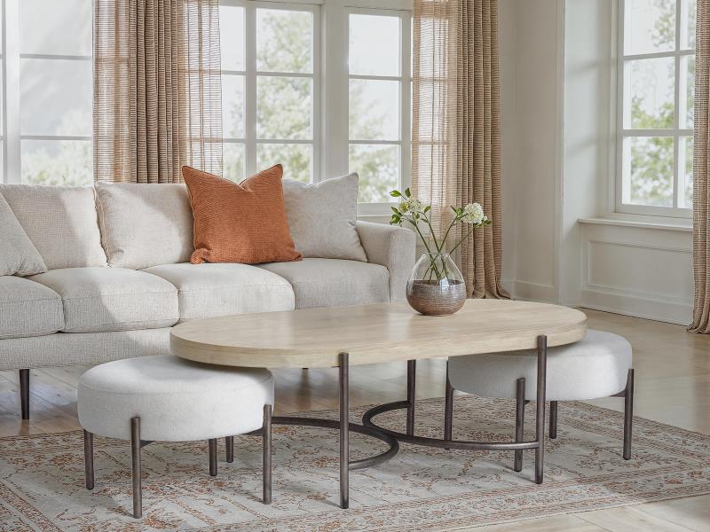 Jennings Oval Cocktail Table w/2 Ottomans (Uph. Seat)