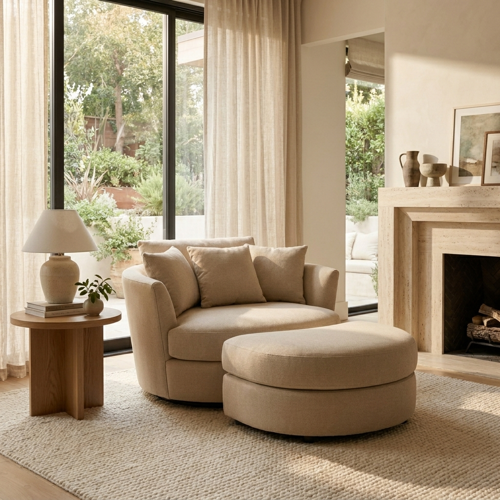 Kart Swivel Nest Chair & Footstool in Vista Natural